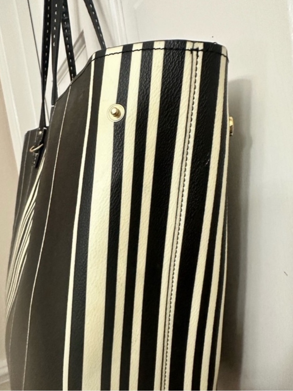 Tory Burch Kerrington Black & White Striped Square Tote - Picture 10 of 16